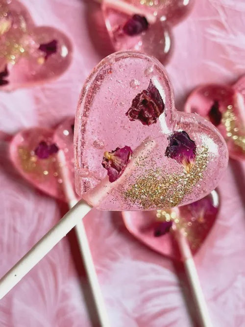 Glitter Rose Love Heart Lollipop
