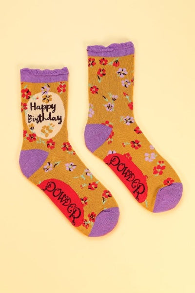 Happy Birthday Floral Ladies Ankle Socks