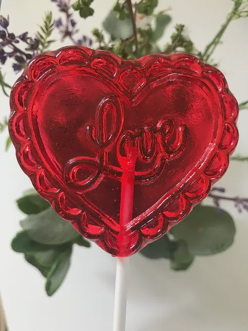 Lacy Love Heart Lollipop - Raspberry