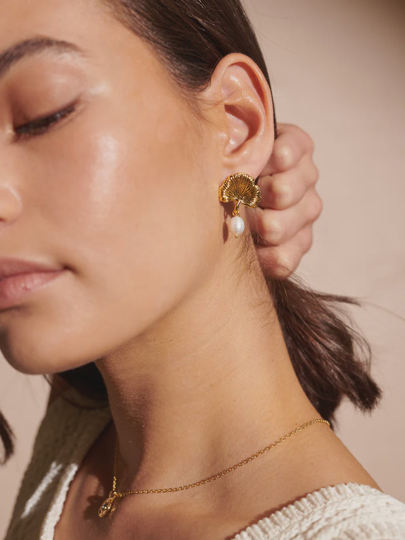Leaf Pearl Gold Plated Earrings