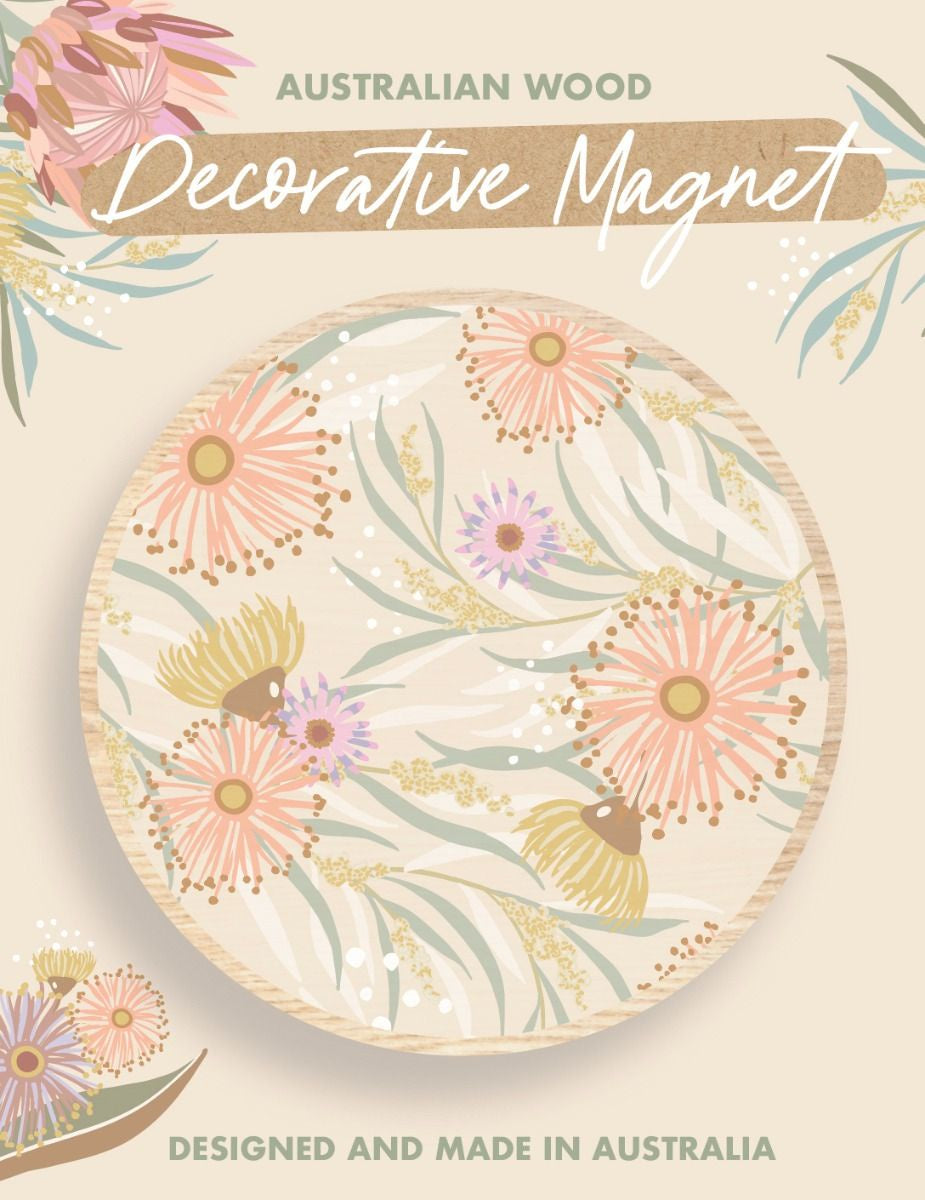 Australian Wood Magnet - Gum Blossom &amp; Wattle