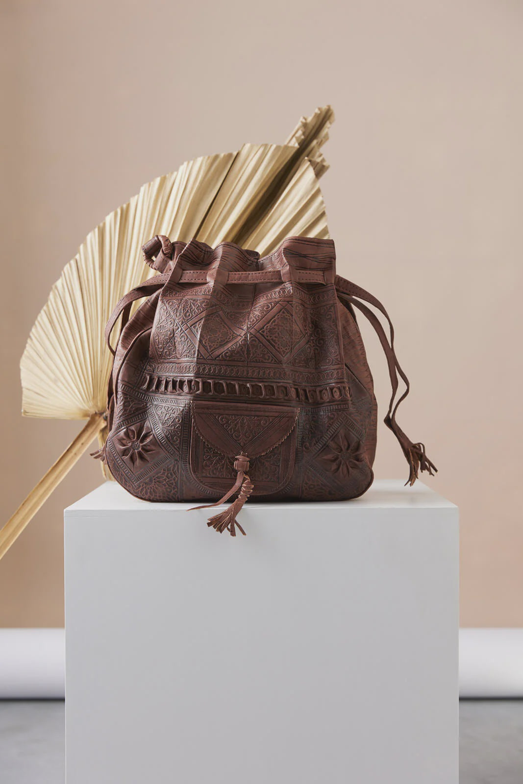 Marrakesh Leather Bucket Bag - Chocolate Diamond