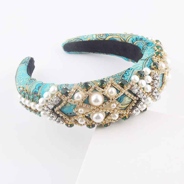 Royal Pearl Rhinestone Headband - Teal