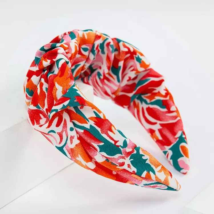 Ruched Floral Headband - Red