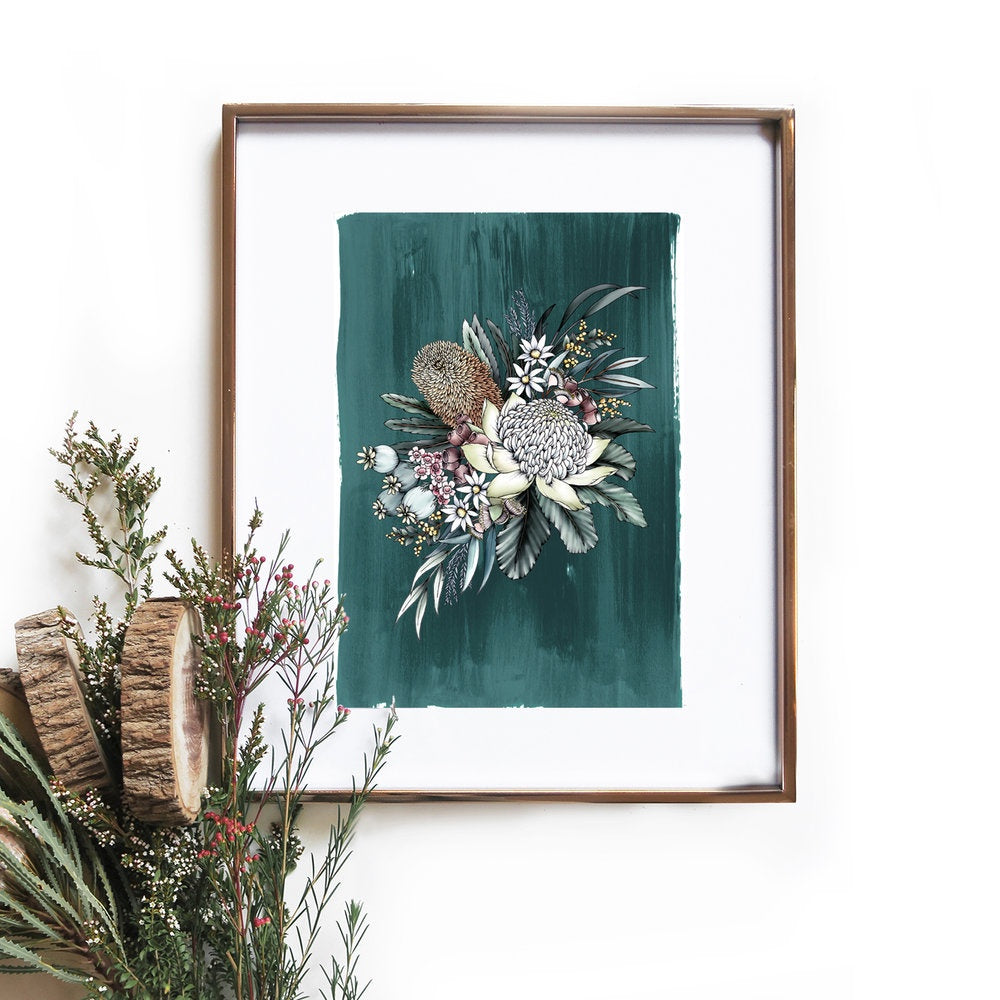 Teal Natives  Art Print A3