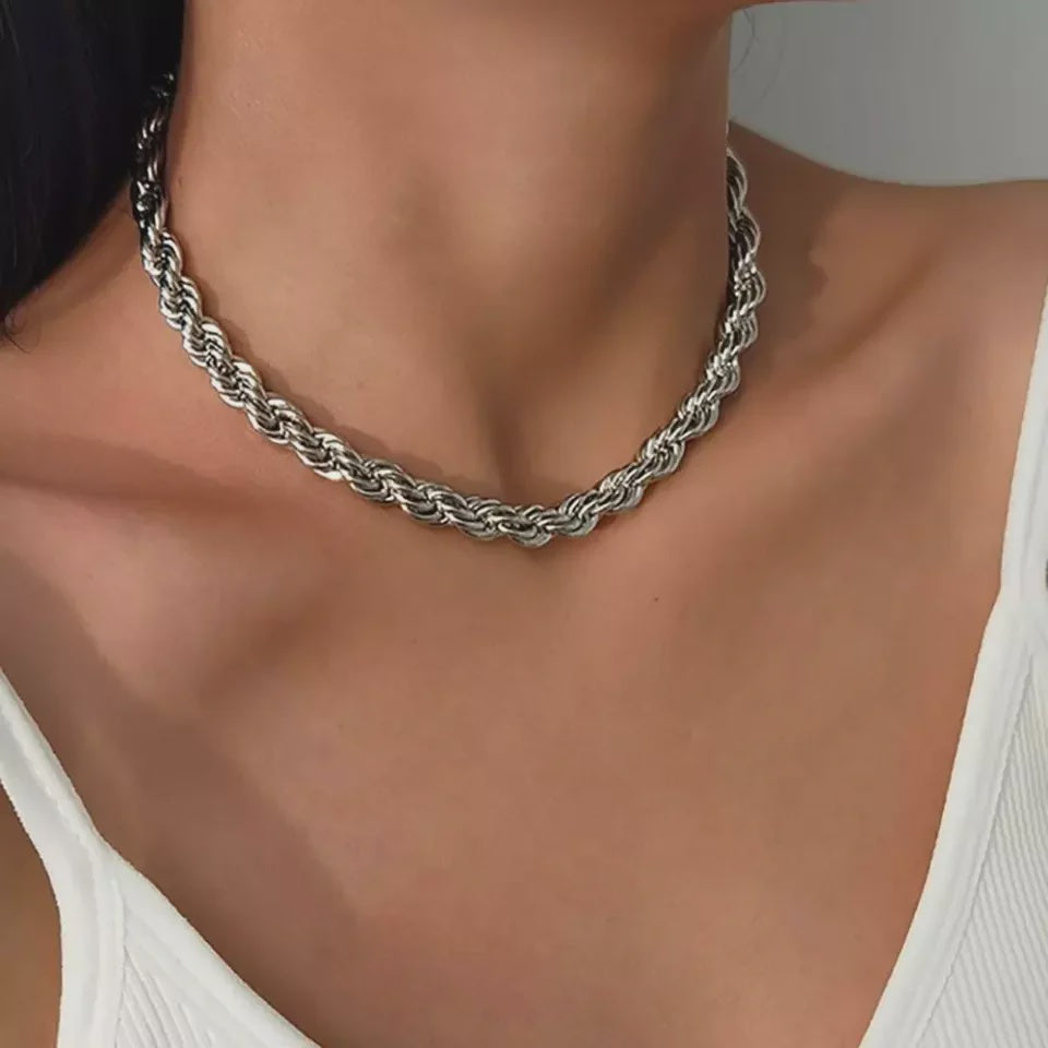 Thick Silver Twisted Chain - Silver