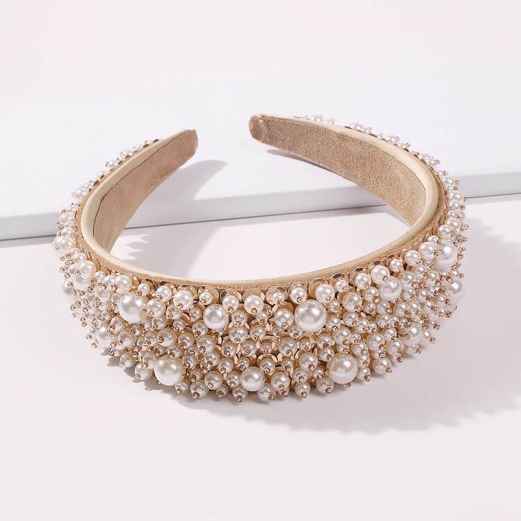 Wide Pearl Cluster Headband - Rose Gold